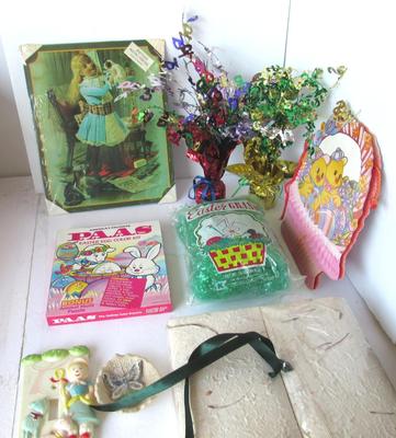 Pot Luck Lot of Household Stuff: Tin Sign, Memory Box, Easter, More
