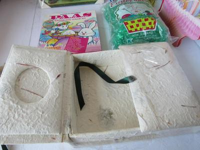 Pot Luck Lot of Household Stuff: Tin Sign, Memory Box, Easter, More