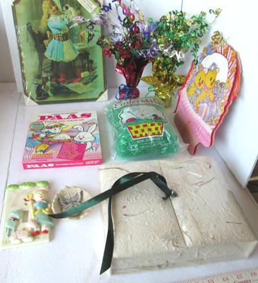 Pot Luck Lot of Household Stuff: Tin Sign, Memory Box, Easter, More