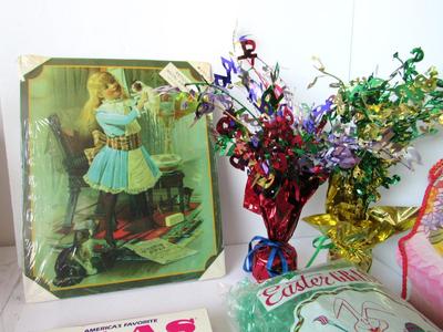 Pot Luck Lot of Household Stuff: Tin Sign, Memory Box, Easter, More
