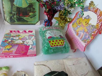 Pot Luck Lot of Household Stuff: Tin Sign, Memory Box, Easter, More