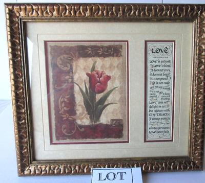 Framed Print, Love Flower With Poem, About 14 1/2" x 16 1/2"