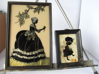 Vintage Framed Sillouhette Pics and Old Metal German Round Frames