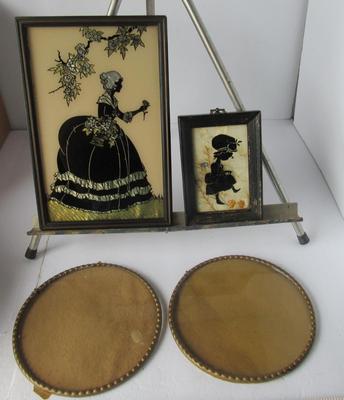 Vintage Framed Sillouhette Pics and Old Metal German Round Frames