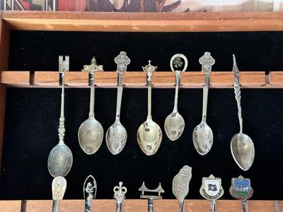 SOUVENIR SPOON COLLECTION IN DISPLAY CASE