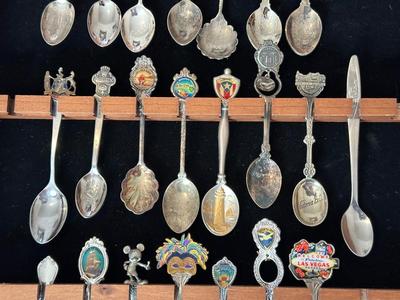 SOUVENIR SPOON COLLECTION IN DISPLAY CASE