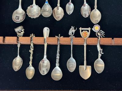 SOUVENIR SPOON COLLECTION IN DISPLAY CASE