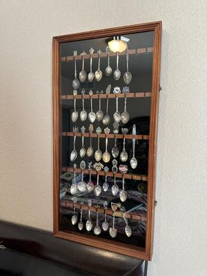 SOUVENIR SPOON COLLECTION IN DISPLAY CASE