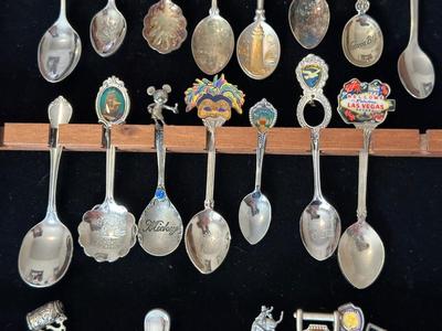 SOUVENIR SPOON COLLECTION IN DISPLAY CASE