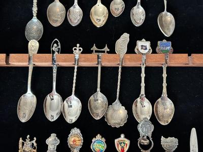 SOUVENIR SPOON COLLECTION IN DISPLAY CASE