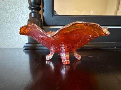 MARIGOLD JACK IN THE PULPIT VASE AND CARNIVAL GLASS FOOTED BOWL
