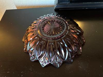 AMETHYST AND 2 AMBER CARNIVAL GLASS BOWLS