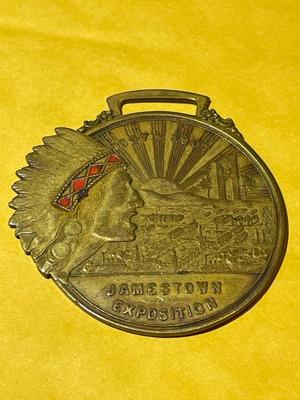 Antique 1907 Jamestown Tercentennial Exposition Watch Fob Indian w/Head Dress in Good Condition as Pic'd.