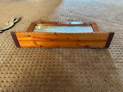 ETCHED MIRRORED WALL SHELF W/COAT HOOKS AND A MIRRORED ELK