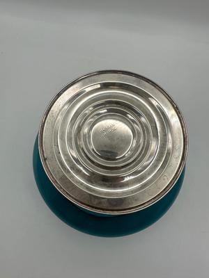 GORHAM Turquoise Glass Compote with Sterling Base