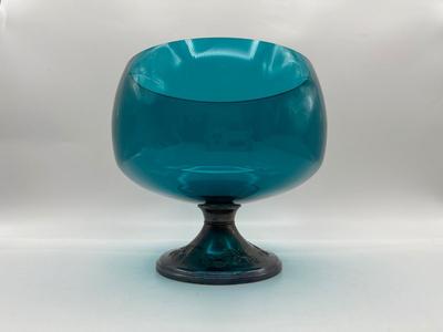 GORHAM Turquoise Glass Compote with Sterling Base