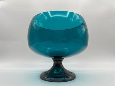 GORHAM Turquoise Glass Compote with Sterling Base
