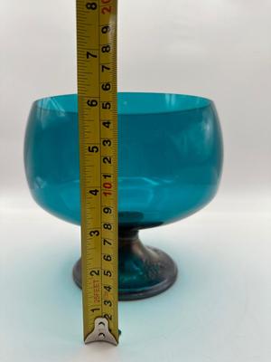 GORHAM Turquoise Glass Compote with Sterling Base