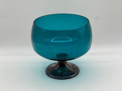 GORHAM Turquoise Glass Compote with Sterling Base