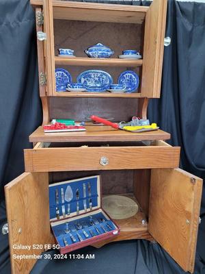 Vintage Child's Cabinet with Kitchenware