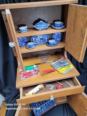 Vintage Child's Cabinet with Kitchenware