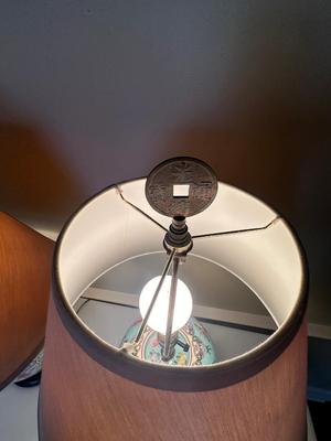 Pair of Ginger Jar Chinoiserie Style Table Lamps with Wood Base