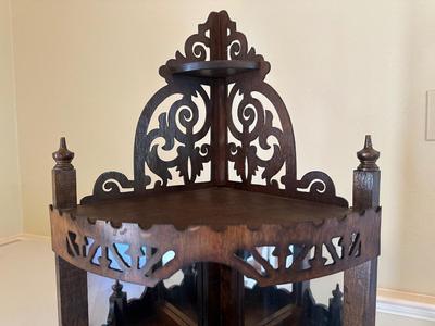 Mirrored Reticulated Walnut Wooden Hanging Corner Shelf