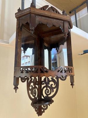 Mirrored Reticulated Walnut Wooden Hanging Corner Shelf