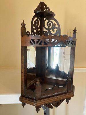 Mirrored Reticulated Walnut Wooden Hanging Corner Shelf