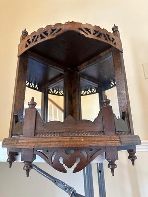 Mirrored Reticulated Walnut Wooden Hanging Corner Shelf