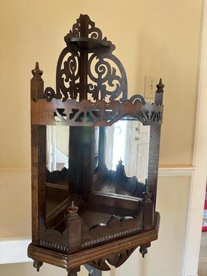 Mirrored Reticulated Walnut Wooden Hanging Corner Shelf