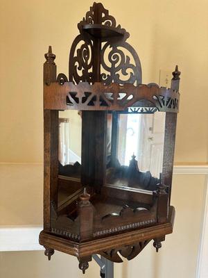 Mirrored Reticulated Walnut Wooden Hanging Corner Shelf