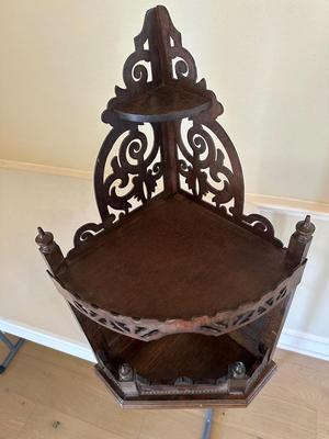 Mirrored Reticulated Walnut Wooden Hanging Corner Shelf