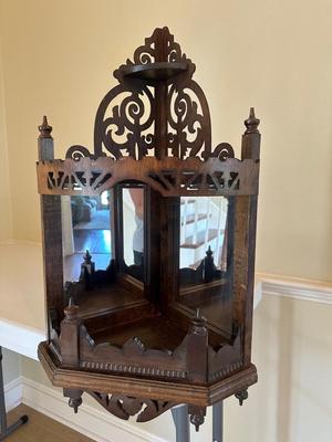 Mirrored Reticulated Walnut Wooden Hanging Corner Shelf