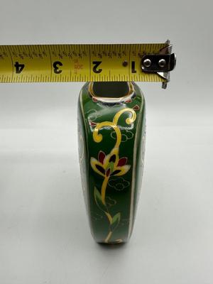 1981 Takahashi Kashmir Flat Vase Hand Decorated Floral Design