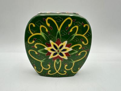 1981 Takahashi Kashmir Flat Vase Hand Decorated Floral Design