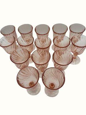 Vintage 5 3/4” tall Black France Rosaline Pink Wine Glasses (15)