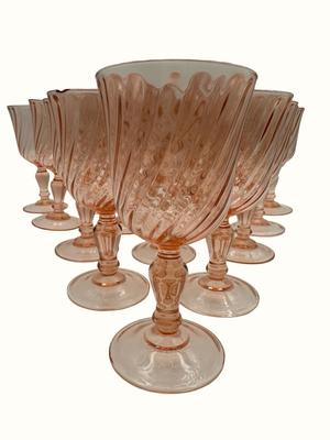 Vintage 5 3/4” tall Black France Rosaline Pink Wine Glasses (15)