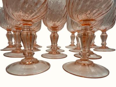 Vintage 5 3/4” tall Black France Rosaline Pink Wine Glasses (15)