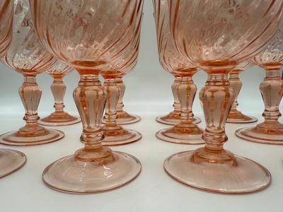 Twelve Vintage Rosaline Pink Wine Glasses (12)
