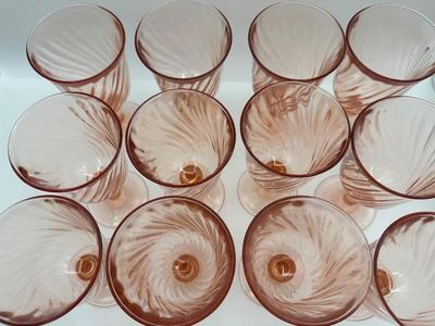 Twelve Vintage Rosaline Pink Wine Glasses (12)