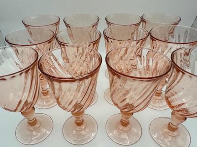 Twelve Vintage Rosaline Pink Wine Glasses (12)