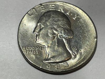 1983 Uncirculated Condition Off-Center Mint Error Washington Quarter as Pictured.
