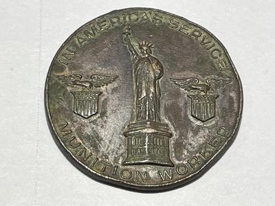 Scarce WWI In America's Service Munition Worker Bronze Medal by C.G. Smith of Collingdale PA as Pictured.
