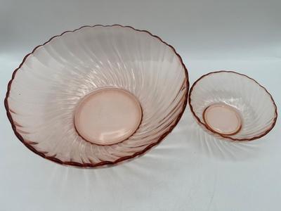 Vintage France Rosaline Pink Swirl Glass Serving Bowls