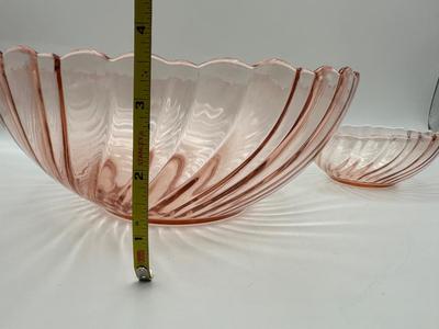 Vintage France Rosaline Pink Swirl Glass Serving Bowls