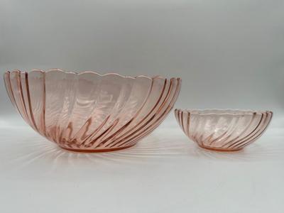 Vintage France Rosaline Pink Swirl Glass Serving Bowls
