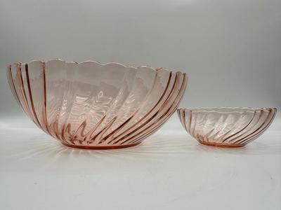 Vintage France Rosaline Pink Swirl Glass Serving Bowls
