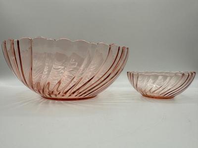 Vintage France Rosaline Pink Swirl Glass Serving Bowls