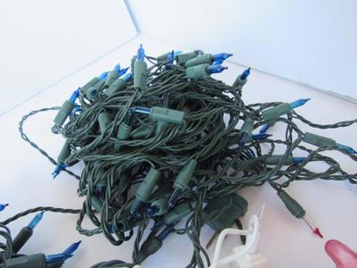 Two Strands Blue Tree Lights and 1 Novelty Pink Flamingo Lights